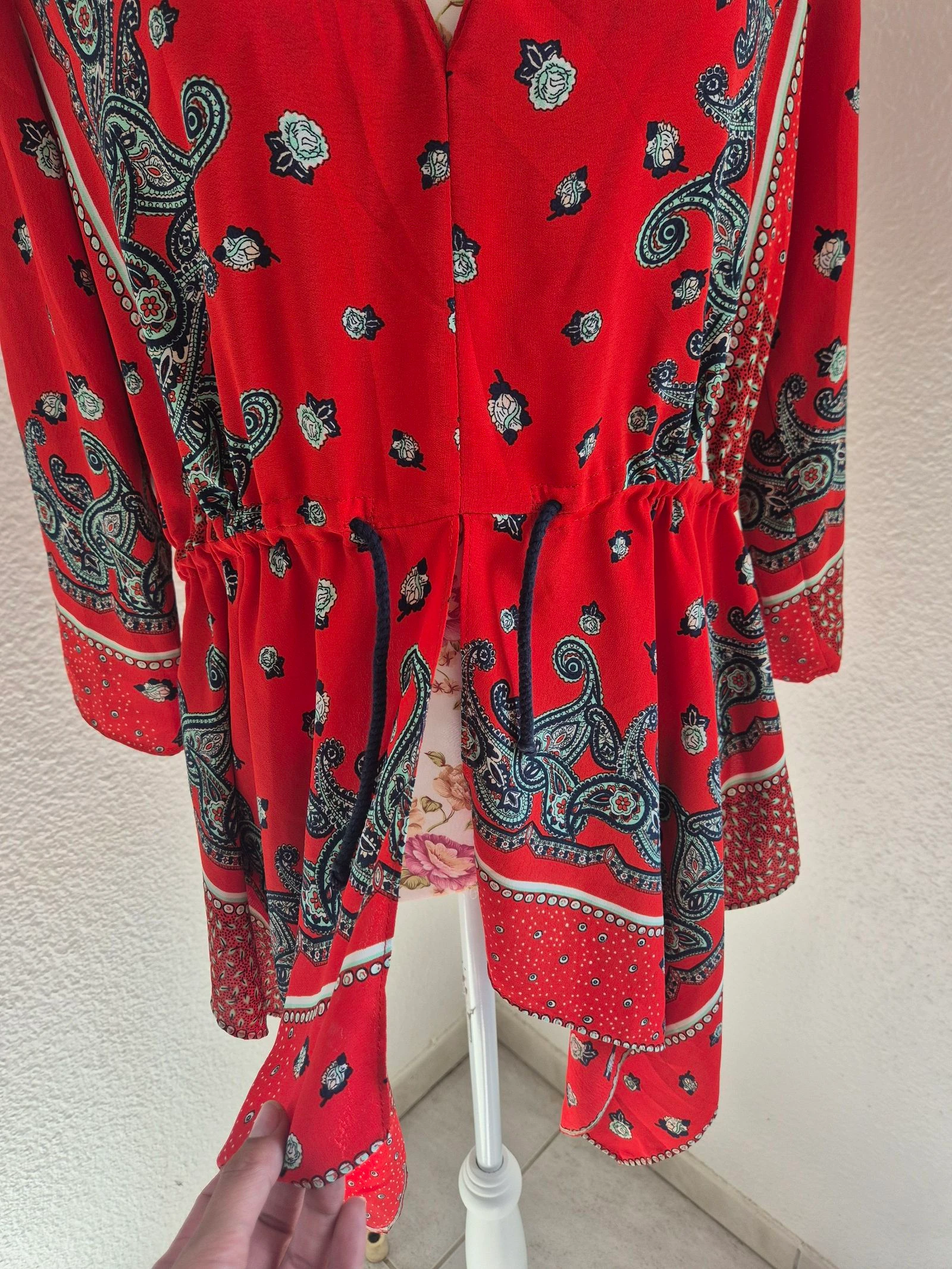 Blusa Kimono Zara Vermelha com Estampa de Cashmere Boho Fluida Tamanho M 38 – photo 8